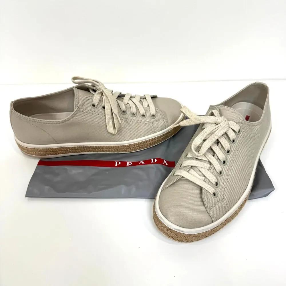 PRADA Gabardine Espadrille Platform Canvas Beige Sneaker 10 Low Top Natural Shoe